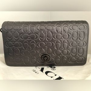Coach Dinky Bag, Metallic Graphite Signature Leather EUC